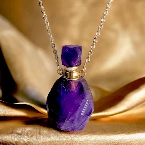 Hand Crafted Jewelry - 🆕New Amethyst Perfume Bottle Pendent Necklace 14K Gold Plated Necklace